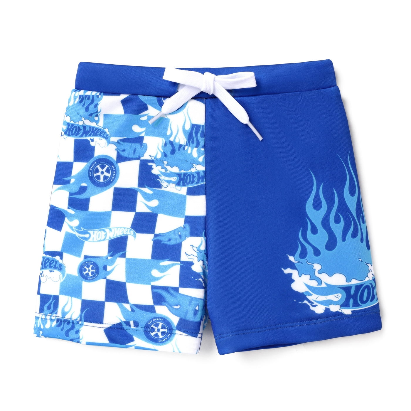 Hot Wheels Toddler Boys swim Trunks Blue Graphic Plaid Elasticized Lacing Swim Shorts Sizes 3-10